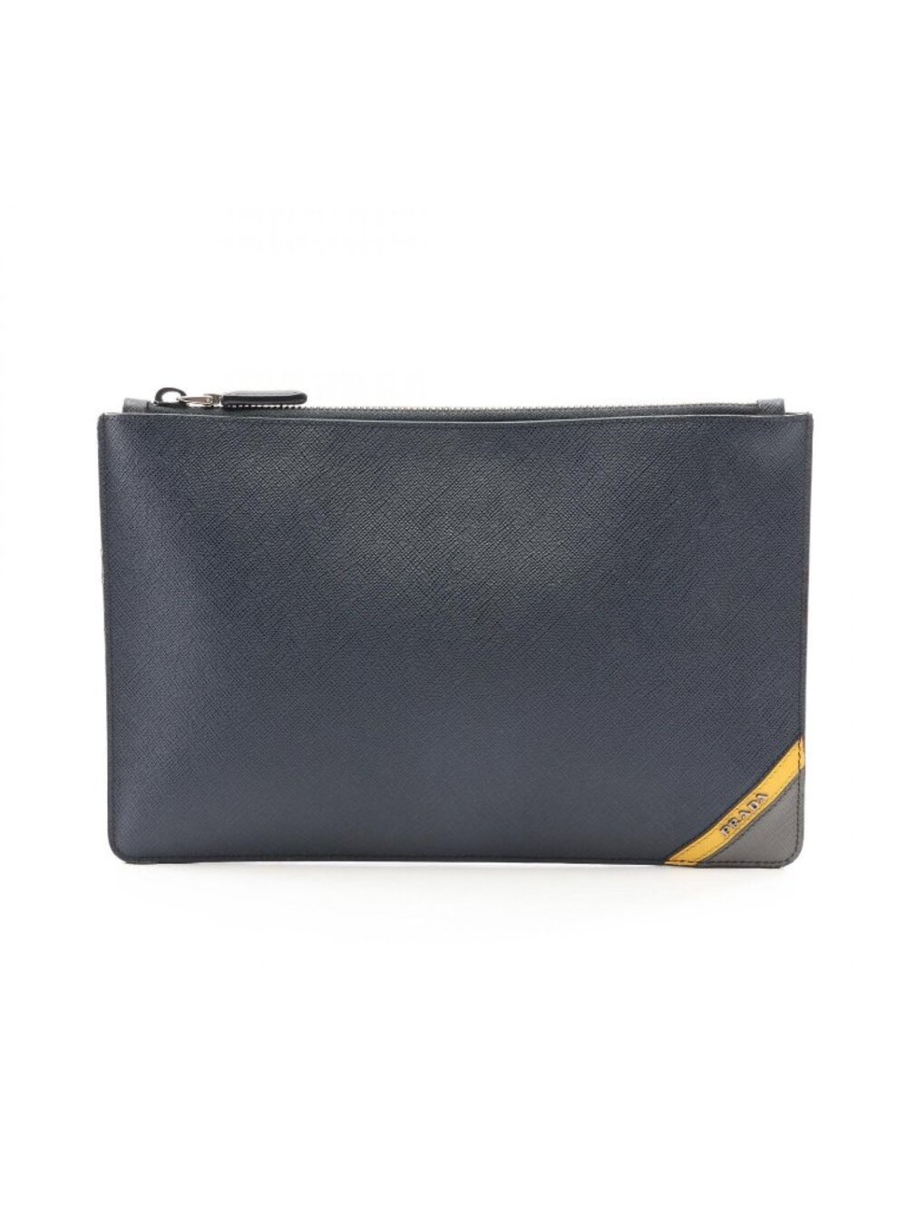 Prada Clutch Black Gray Yellow Saffiano Leather